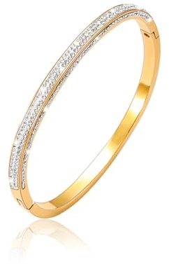 MILAKOO Titan Stahl Armband 4mm Damen Titanium Stahl mit Strass Armbänder Silver Gold Armreif für Mutter Mädchen