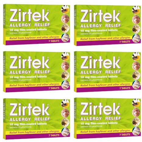 Allergy Relief, Pack of 7 Tablets x 6 | Hayfever, Dust, Pet | Hayfever, Dust, Pets, and Hives | Cetirizine Antihistamine Tablet | Helps Relieve Allergic Symptoms | For Adults and Children Over 6 Years