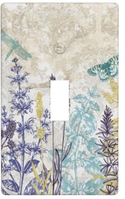 Plaque d'interrupteur à bascule simple vintage fleur libellule papillon et couvercles de prise de courant Plaque murale décorative électrique Plaque de prise de courant décorative pour salle de bain