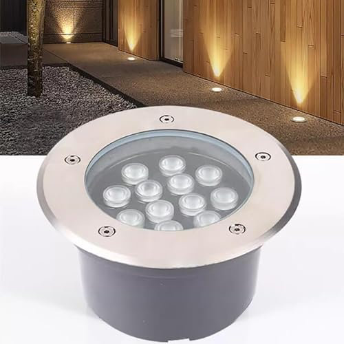 Lumière Jardin Enterré - Spot Encastrable LED Exterieur, Éclairage chemin d'éclairage au sol rond AC 220 V, projecteur sol intégré étanche IP67, lampadaire pelouse/terrasse/jardin(Warm White color,24W