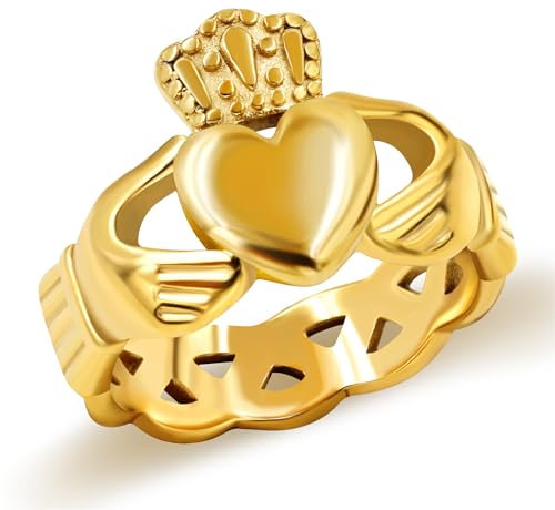 JunyiDIY Freundschafts Herz Ring - Edelstahl Schutz Schmuck für Beste Freunde BFF Männer Frauen, Perfekt für Abschlussfeier Party Versammlung Geschenke (Größe 8)