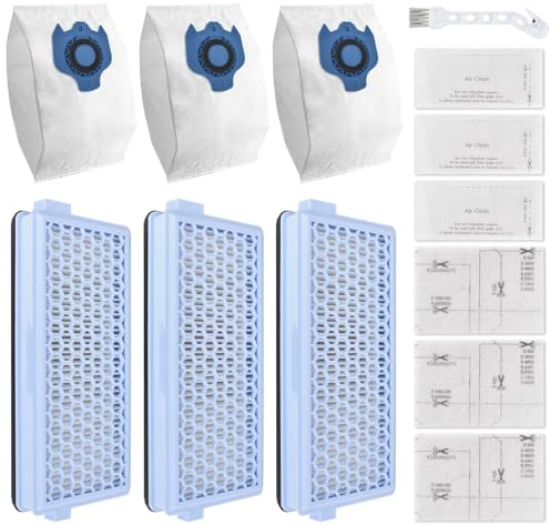3 Sätze Ersatzfilter Kompatibel Miele Staubsauger [Compact C1 & C2, Complete C2 & C3, S8340], 3 HEPA Filters, 3 Motor Protection Filter, 3 Exhaust, 3 Staubbeutel, 1 Schwanenhalsbürste