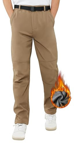ATLASLAVA Skihose Herren Winter Softshellhose Wasserdicht Winterhose Warm Outdoorhose Wanderhose Schneehose Gefüttert Trekkinghose Khaki L