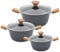 AKH HOUSEWARE Non Stick Casserole Dishes with Lid Cooking Pot 5 Layer Non-Stick Coated Casserole Dishes/Serving Dishes Induction Hob Compatibility Cookware (Grey, Set of 3)
