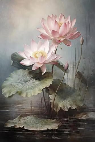 Seerose Kunst Stillleben Poster und Drucke Lotusblume Wohnkultur Blumenlandschaft Leinwand Wandmalerei für Wohnzimmer (40×50cm) Nur Leinwand