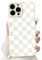 NITITOP Compatible with iPhone 14 Pro Max Case Cute Aesthetic Checkerboard Checkered Pattern for Women Girl Trendy Slim Fit TPU Silicone Shockproof Full Camera Protection Cover - White
