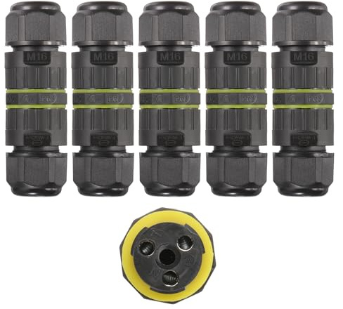DMiotech 5 Pcs Waterproof Junction Box Electrical Cable Connector M16 3 Pin Outdoor Wire Connectors Wire Range(3.5-10mm) for Tunnel Lights, Underwater Lights, Garden Lights
