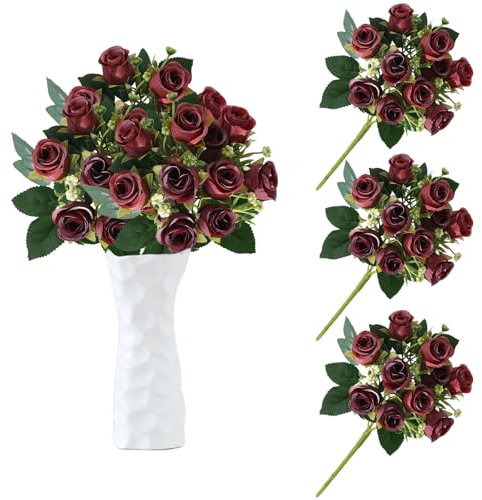 astylishome Faux Flowers that Look Real for Grave Artificial Silk Red Rose Bush Wedding Grave Home Decoration 4202