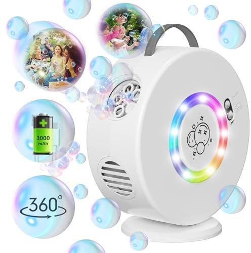 Automatische Seifenblasenmaschine 90°/360°Drehbar Seifenblasen Maschine Blasenmacher 10,000+ /Min mit LED Wiederaufladbar Seifenblasenmaschine für Kinder Spielzeug für Geburtstag Freien Hochzeiten