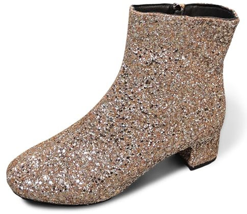 Nlaayong Glitzerschuhe für Damen,Damen Chunky Heels Ankle Boots Glitzer Stiefeletten mit Blockabsatz und Reißverschluss Absatz Pailletten Schuhe