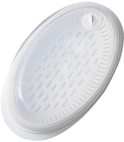 Alipis 1pezzi Piatto Vaporiera in Pp Alimentare Con Coperchio Per Microonde Capacità Grande Per Pesce e Ravioli Teglia Cuoci Vapore Pratica e Sicura Per Uso Domestico