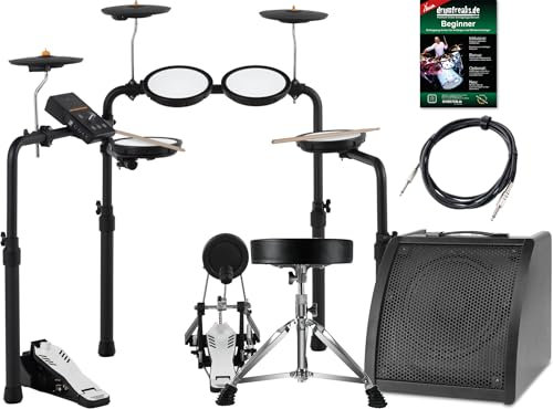 XDrum DD-250P E-Drum Kit Live Set- Elektronisches Schlagzeug mit Mesh Head- und Becken Pads, Kick-Pedal mit Pad, HiHat-Controller - Bluetooth-Empfänger - Inkl. Monitor, Hocker, Sticks, Schule & Kabel