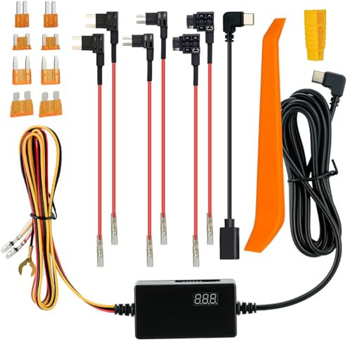USB C Port Dash Cam Hardwire Kit, Mellbree Type-C USB Hard Wire Kit 12V-30V to 5V Hardwire Kit with Low Voltage Protection 3.2M Dash Cam Charger Power Cord for Dashcam GPS Power Supply Radar Detectors