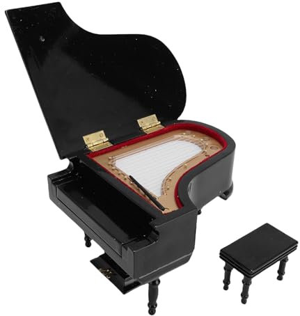 Miniatur Klaviermodell, Hölzerne Vintage Musical Educational Toy mit Musik für Erwachsene und Teenager Romantische Geschenke Wohnheimdekor (schwarz)