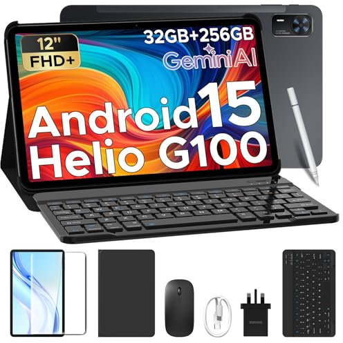 DOOGEE Tab E3+ Tablet with Keyboard, Helio G100 Android 15 Tablets 12 Inch Android, 32GB+256GB/2TB, Octa-Core AI Tablets, FHD+ 90 Hz Tablet With SIM Card Slot, 8800mAh, 7.6mm/Quad Speakers/Face ID