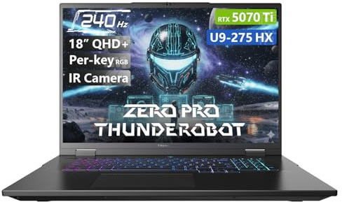 Thunderobot Zero 18 Pro 5070 Ti Gaming Laptop, 18 QHD+ 240Hz Hummingbird Display, Core Ultra 9 275HX, GeForce RTX 5070 Ti, 32GB DDR5, 1TB SSD, Per-Key RGB, FHD IR Camera, Wi-Fi 6E, Win 11 Home