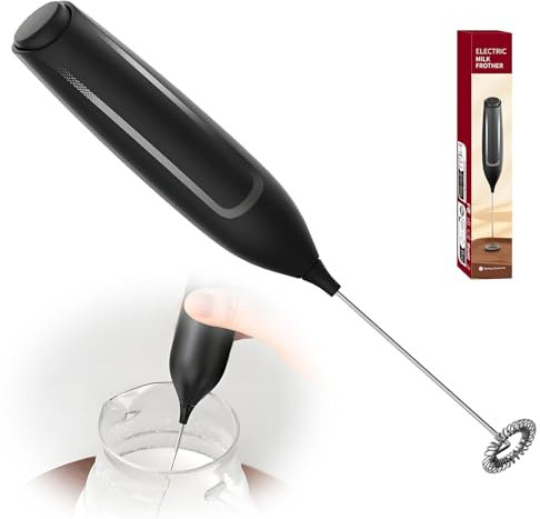 DmDoyy Mousseur À Lait Électrique, Mini Fouet En Acier Inoxydable, Portable, Résistant À L'eau, Fouet Mini Mixeur Pour Café, Latte, Cappuccino, Matcha, Utiliser la batterie, Noir