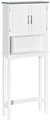 kleankin Mobile da toilette mobile da toilette mobile da toilette mobile da toilette con armadio a due ante, ripiano regolabile e vani a giorno, 64 x 22 x 165 cm, grigio