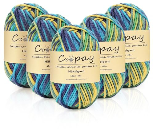 Coopay 5 gomitoli di lana per uncinetto, 5 gomitoli di colore sfumato da 45 g, lana a 5 fili per lavorare a maglia, morbida e spessa per uncinetto, filato colorato per lavorare a maglia all'uncinetto