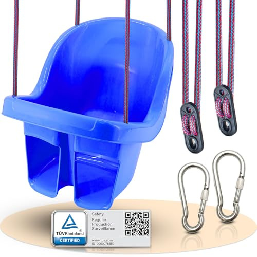 Babyschaukel Outdoor kippsicher vom TÜV Rheinland geprüft - Baby Schaukel Outdoor und Indoor, wasserfest und stabil. - Babyschaukel mit 2xKarabiner zum Aufhängen.