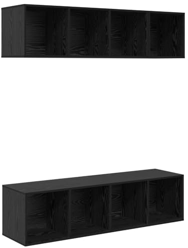 vidaXL TV Cabinet Set Black oak Engineered wood, Living Room Furniture, Modern Rectangular Tv Cabinet Set, Ample Storage Solution with Floating Shelves for Home Organization
