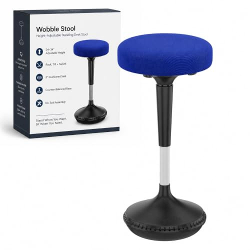 Uncaged Ergonomics Height Adjustable Wobble Stool for Standing Desk (Blue)