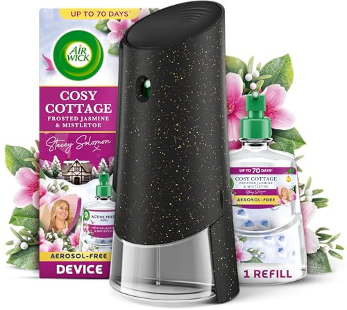 Air Wick Cosy Cottage, Frosted Jasmine & Mistletoe Aerosol Free Automatic Spray Kit, Lasts up to 70 Days, Christmas Fragrance