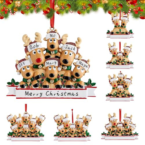 Weihnachts-Rentier-Familiendekoration 2026, Personalisierte DIY Weihnachtsbaum-Anhänger für Familien mit 2,3,4,5,6,7,8 Personen, Christbaumschmuck Geschenk für Zuhause (Ren-6)