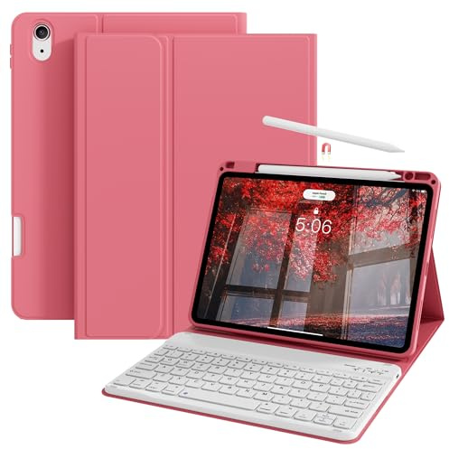 ZOPSGYU iPad Air 11/Air 10.9 Detachable Bluetooth Keyboard Case, Red | Magnetic Detachable Keyboard with Secure Keycaps, Smart Folio Cover with Pencil Holder, UK Layout,