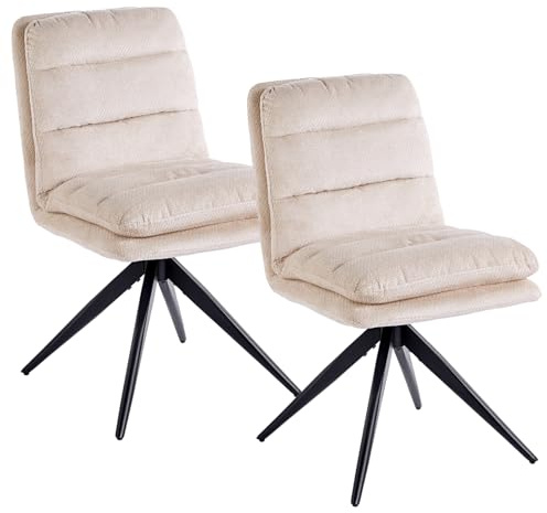 stone princess 2er Set Esszimmerstühle Drehbar: Moderne Polsterstühle aus Leinenstoff mit Metallbeinen Memory Funktion - Küchenstühle für Esszimmer Wohnzimmer (Beige, 2er)