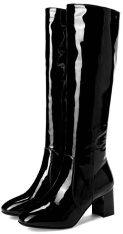 WOkismD Stivali da Donna Alti con Zip in Pelle Verniciata e Tacco Alto 6CM,Nero,45 EU