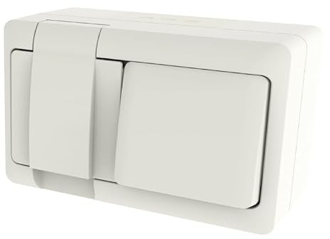 Steckdose mit Schalter Aufputz Weiß, IP44 Feuchtraum & Spritzwassergeschützt, 16A/250V Schuko mit Klappdeckel für Innen und Außen