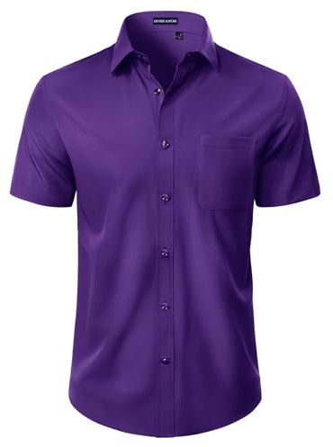 DEMEANOR Camicia da uomo a maniche corte, elasticizzata, vestibilità regolare, casual, estiva, con bottoni, con tasca