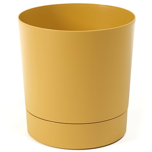 Pullmer Maceta grande interior con plato, maceta grande para plantas de interior, para interior y exterior (38 cm de diámetro, amarillo)