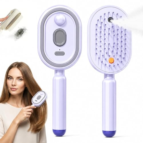 2026 Nueva Cepilla de Vapor Eléctrica para el Cabello, Cepillo Alisador Recargable con Peine Desenredante, Cepillo de Cabello con Vapor de Agua para Cabello Largo y Corto (Morado)