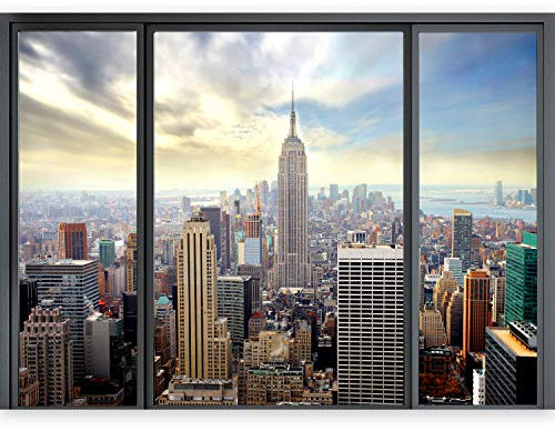 murando - 3D WANDILLUSION - Wandbild Fototapete Poster XXL Fensterblick Vlies Leinwand Panorama Bilder Dekoration - Stadt City New York Panorama 70x50 cm