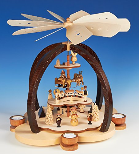 Teelicht Groß-Pyramide 40cm Erzgebirgsmotiv Wolkenzauber Natur - Handarbeit aus dem Erzgebirge !