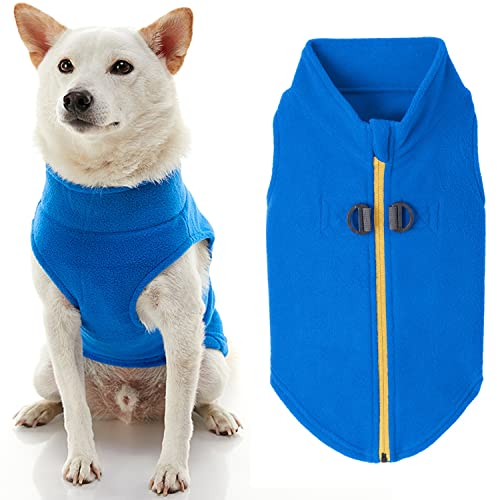 Gooby Fleece-Hundepullover mit Reißverschluss – Blau, Größe S – warme Fleece-Hundejacke zum Hineintreten mit Doppel-D-Ring für Leine – Winterpullover für kleine Hunde – Hundekleidung für kleine Hunde,