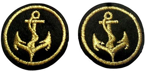 Aufnäher Iron on Patches für Jacken Jeans Kleidung Aufbügler Wappen Applikation Stickerei Set Marine Maritim Anker schwarz gold 4 cm 2 Stueck
