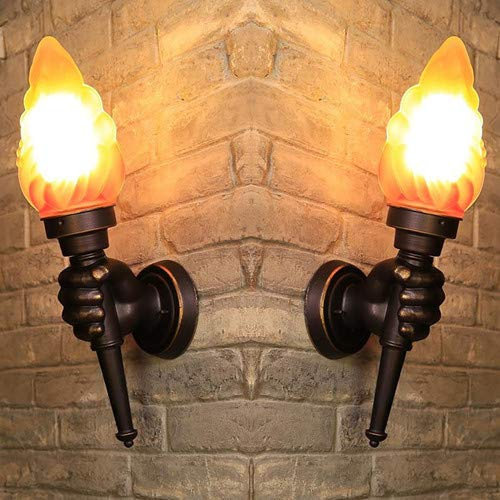 E27 Modern Vintage Retro Torch Wall Lamp Aluminum Antique Wall Flame Lamp Retro Torch Wall Lights for Cafe Restaurant Garden Bar Corridor Decorative (Left Hand +Right Hand)