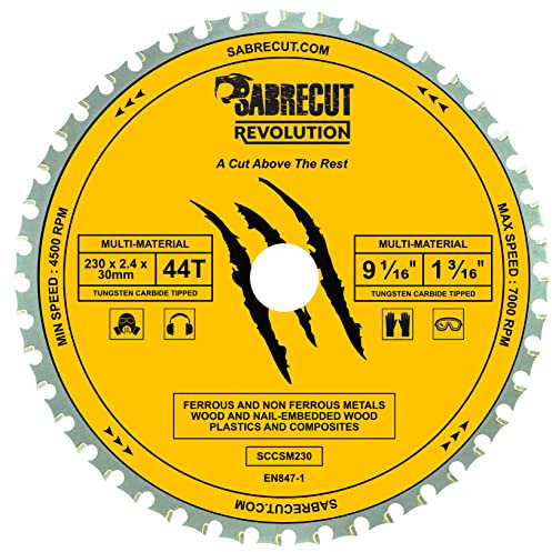 1 x SabreCut SCCSM230_44 230 mm 44T x 30 mm 25,4 mm 20 mm Alésage 16 mm Lame de scie circulaire multi-matériaux métal bois plastique compatible avec Bosch Dewalt Makita Milwaukee et bien d'autres