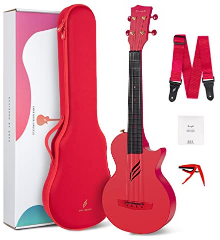 Enya Konzert Ukulele Nova U 23 Zoll Kohlefaser Anfänger und Fortgeschrittene Ukulelen Set mit Tasche Saiten Gurt Capo Wasserdicht (rot)