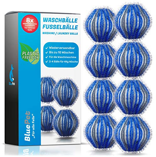 BluePet 8x Fusselbälle für die Waschmaschine I Entfernt Tierhaare, Fusseln & Flusen, Haarfänger für Wäschetrockner, Wiederverwendbare Flusenkugeln I Auch als Tierhaarentferner & Trocknerbälle