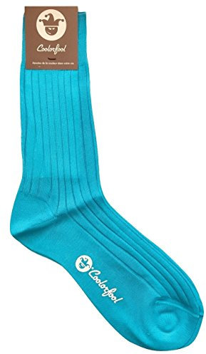 COOLORFOOL Chaussettes homme femme fil d'écosse de luxe - fines douces 100% coton bleu azure T43/ 45