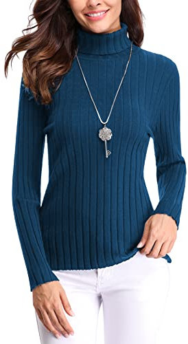 Gyabnw Elegant Sweaters for Women Turtle Neck Jumpers Long Sleeve Knitted Tops Winter Clothes Cabke Knitted Jumper Lake Blue