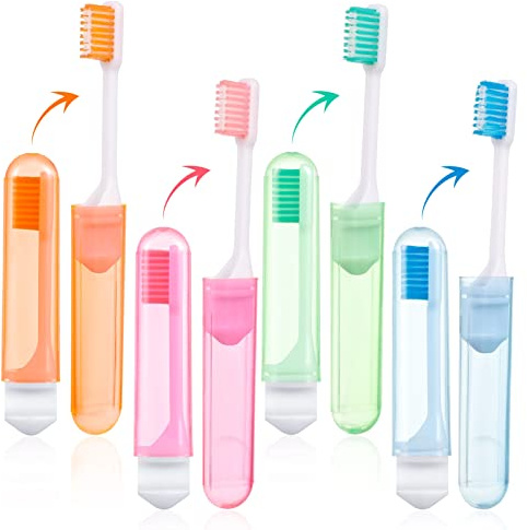 Xinzistar 4-Piece Portable Soft Toothbrush Set - Folding Travel Toothbrush | for Adults & Children