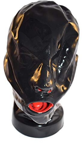 Rubberfashion Latex Maske - Latexmaske Enclosed mit Mundauskleidung - Nasenschläuchen und Reißverschluss Damen und Herren schwarz 0.4mm Einheitsgröße