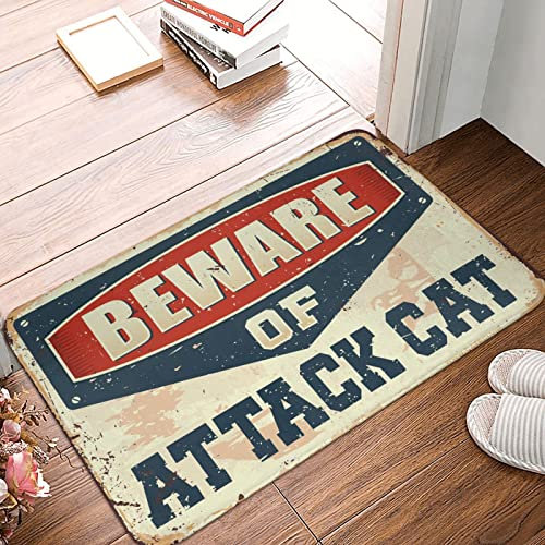 gaeruite Welcome Door Mat Beware of Attack Cat Rug Rubber Mats For Floor (Size : 65X90CM)