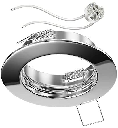 ledscom.de Decken-Einbaurahmen FERE, rund, chrom glänzend (LED/Halogen/MR16/50mm) inkl. GU5.3 Fassung