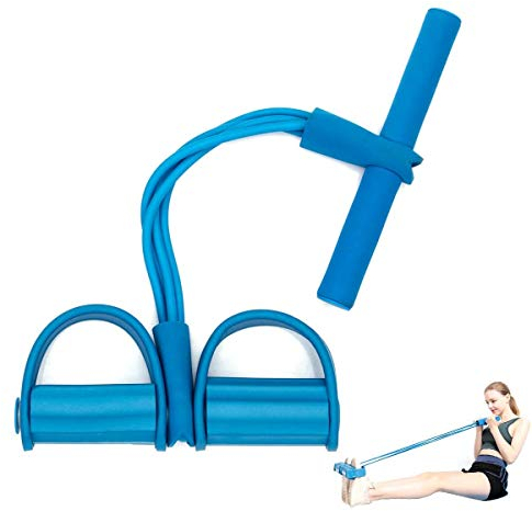 PORRASSO Sit-up Pull Rope Upgrade 4 Tubes Elastisches Pedal Widerstand Band Bodybuilding Expander Multifunktions Beintrainer Bauchtrainer Home Fitness Arm Bein Dehnen Abnehmen Training Blau